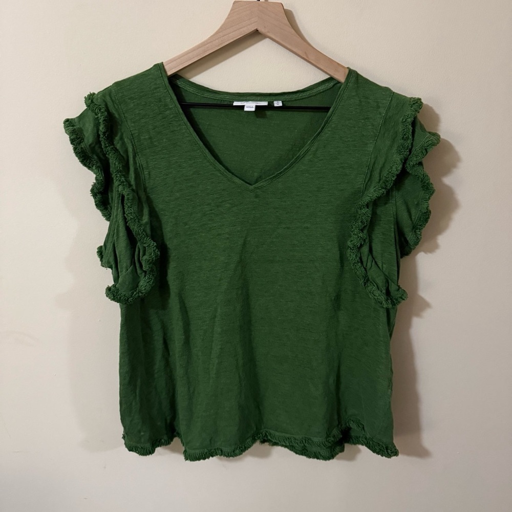 Chicos Womens 100% Linen Green Short Sleeve Blouse Size 3 / XL Summer Business
